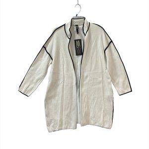 MARLAWYNNE Cardigan Open Front White W/Black Trim Long Sleeve Woman's Medium NEW